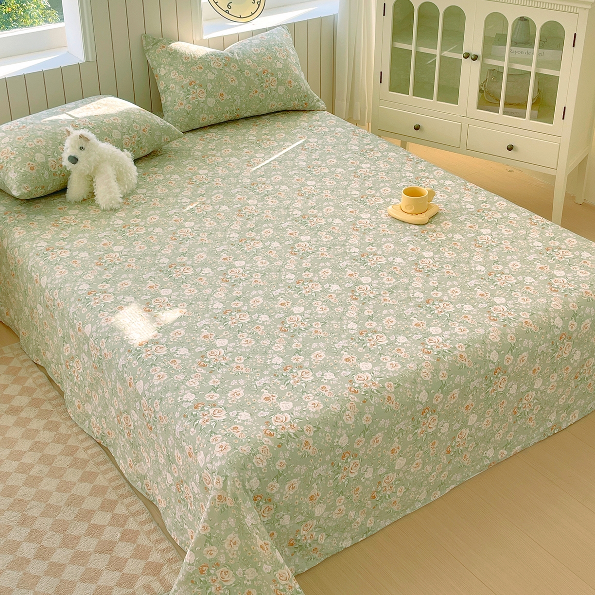 春皖家纺 2026新款A类全棉有氧双层纱印花四件套单品系列-单床单 青茵