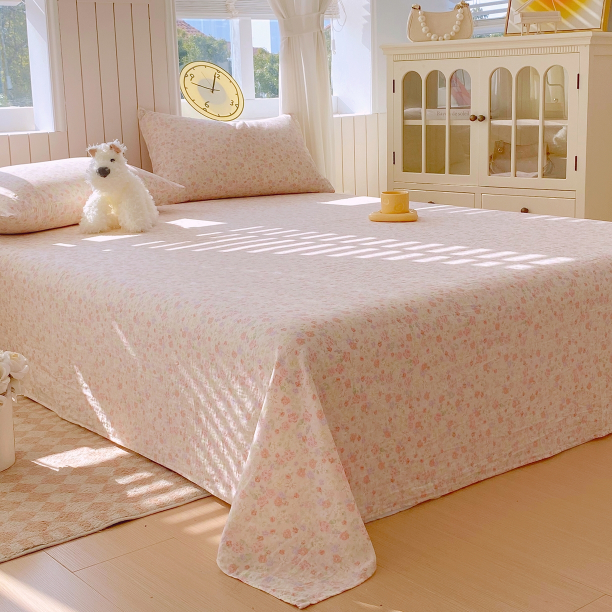 91家纺网 家纺一手货源 找家纺 春皖家纺 2026新款A类全棉有氧双层纱印花四件套单品系列-单床单 旧梦朝花