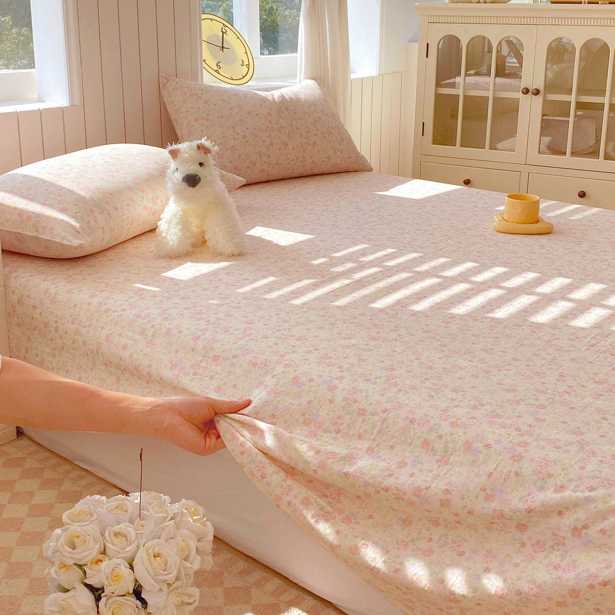 91家纺网 家纺一手货源 找家纺 春皖家纺 2026新款A类全棉有氧双层纱印花四件套单品系列-单床单 旧梦朝花