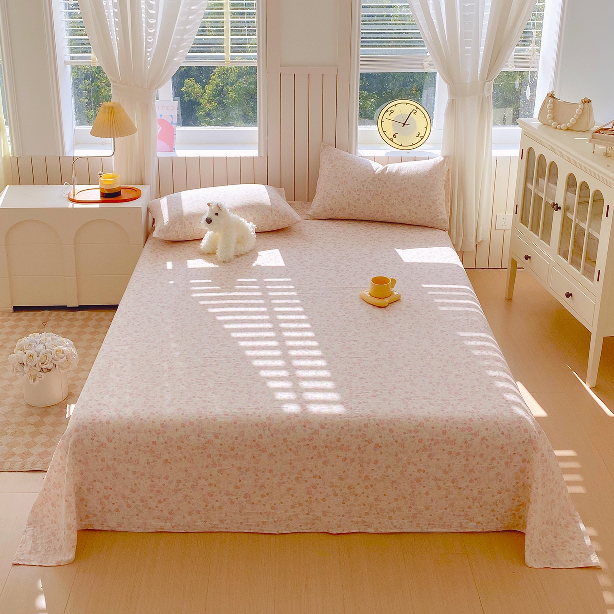 91家纺网 家纺一手货源 找家纺 春皖家纺 2026新款A类全棉有氧双层纱印花四件套单品系列-单床单 旧梦朝花