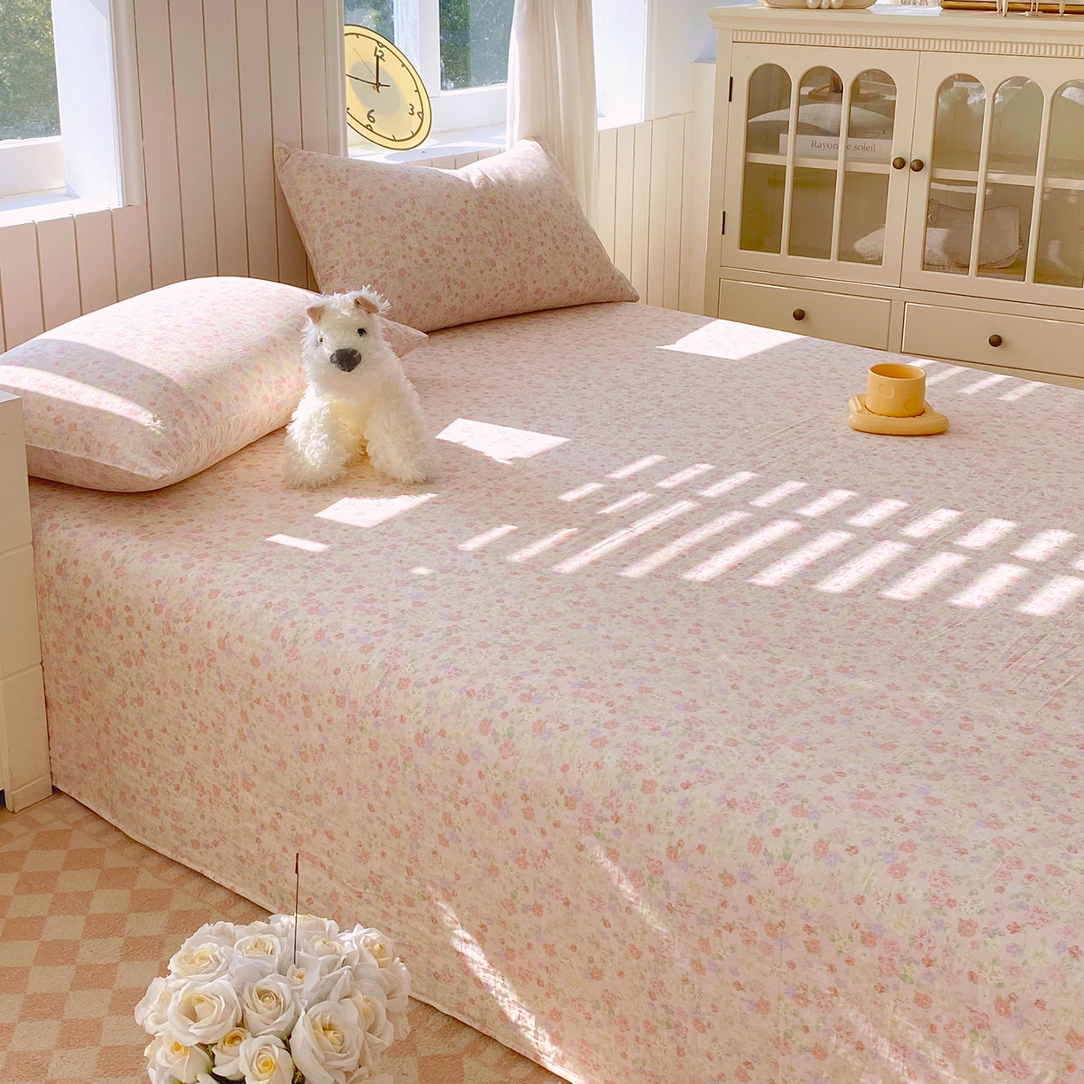 91家纺网 家纺一手货源 找家纺 春皖家纺 2026新款A类全棉有氧双层纱印花四件套单品系列-单床单 旧梦朝花