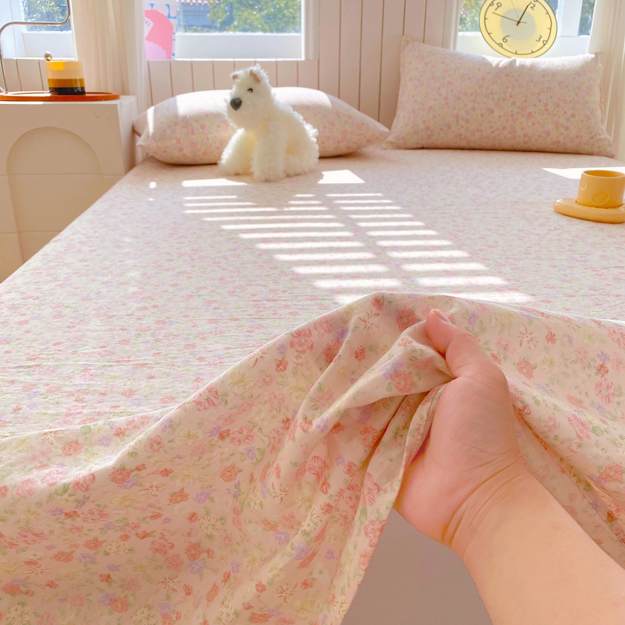 91家纺网 家纺一手货源 找家纺 春皖家纺 2026新款A类全棉有氧双层纱印花四件套单品系列-单床单 旧梦朝花