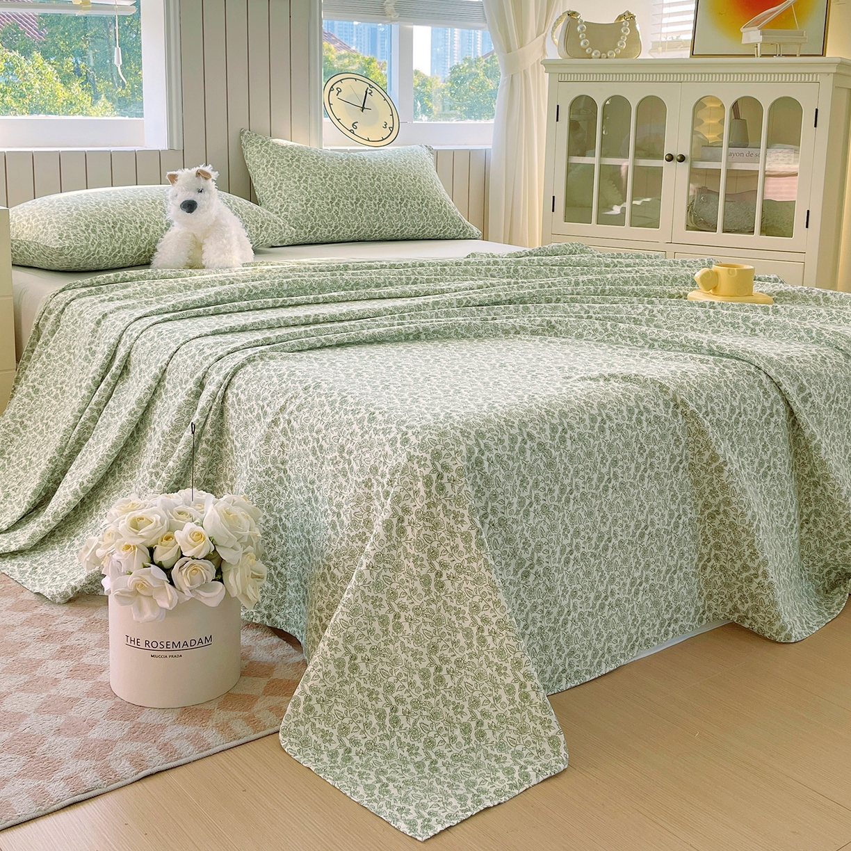 91家纺网 家纺一手货源 找家纺 春皖家纺 2026新款A类全棉有氧双层纱印花四件套单品系列-单床单 暮春