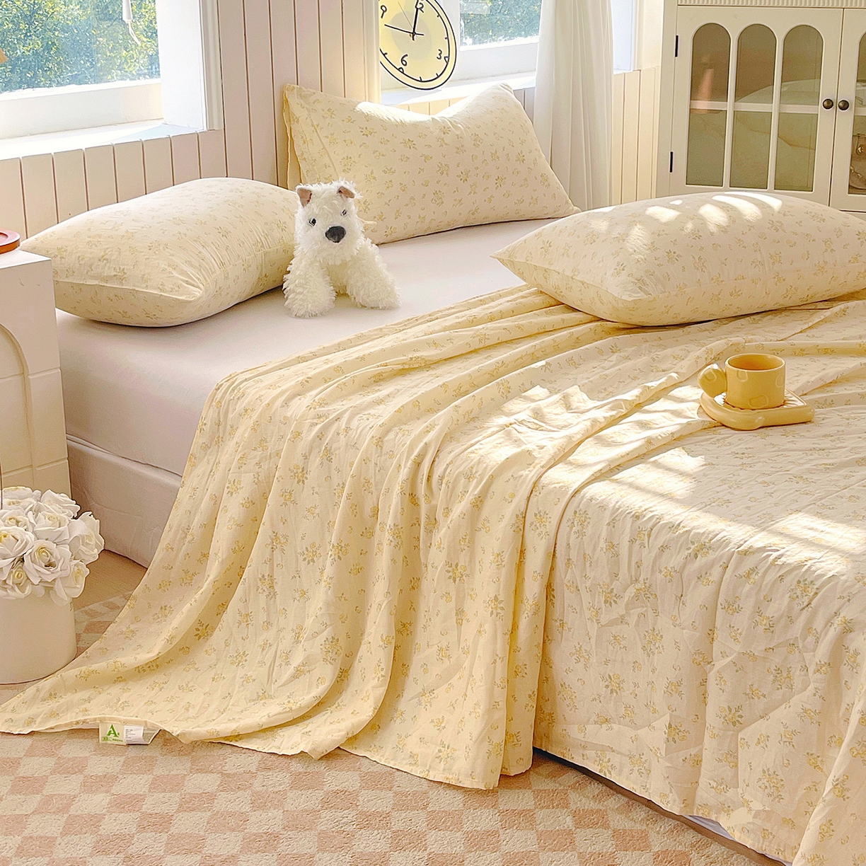 91家纺网 家纺一手货源 找家纺 春皖家纺 2026新款A类全棉有氧双层纱印花四件套单品系列-单床单 晴丝一缕