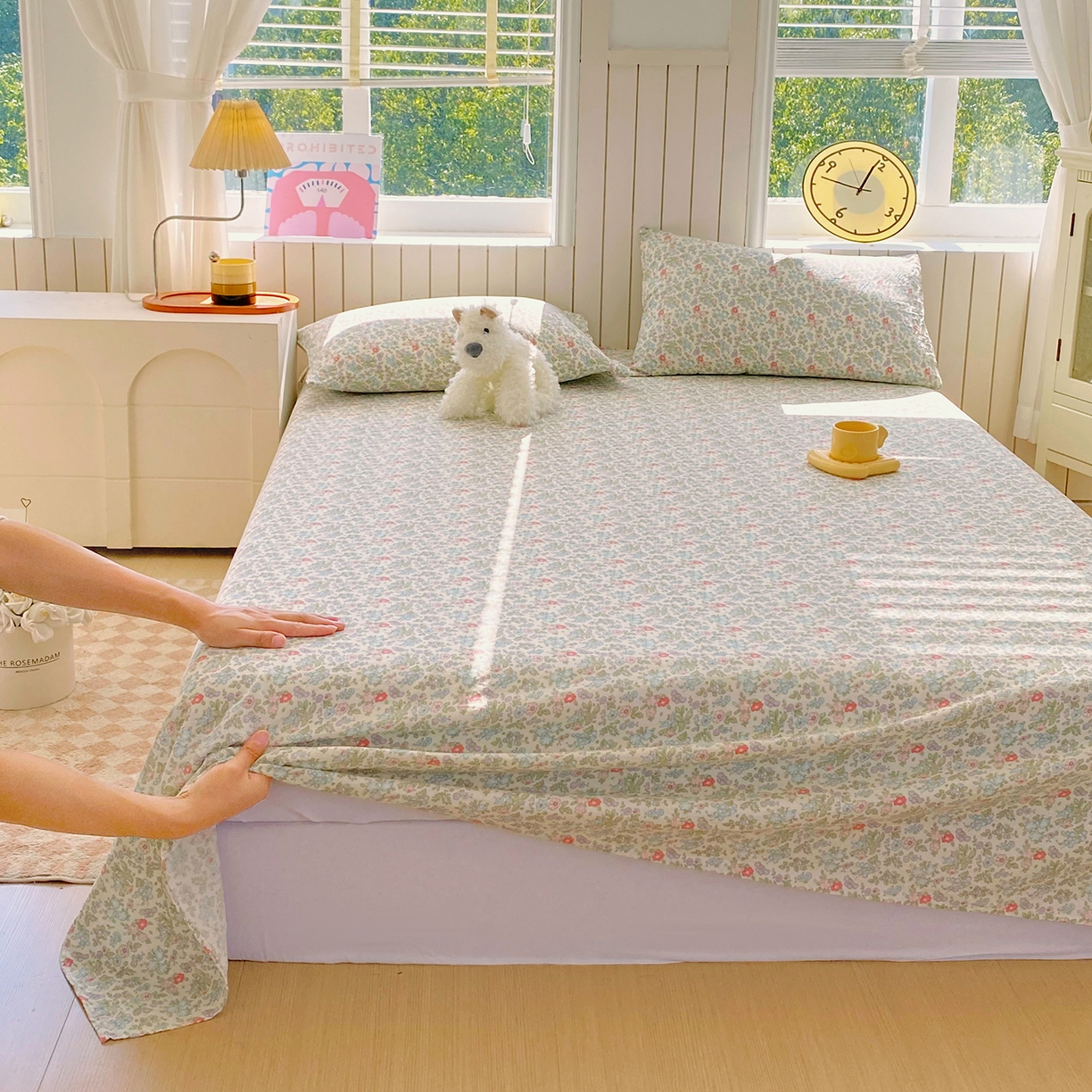 91家纺网 家纺一手货源 找家纺 春皖家纺 2026新款A类全棉有氧双层纱印花四件套单品系列-单床单 花町