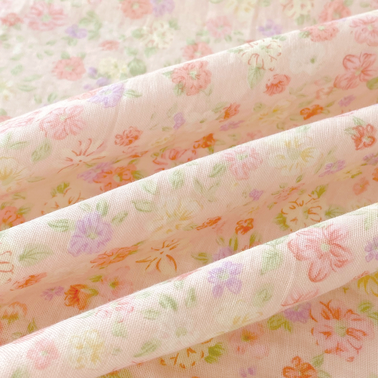 91家纺网 家纺一手货源 找家纺 春皖家纺 2026新款A类全棉有氧双层纱印花四件套单品系列-单床单 旧梦朝花