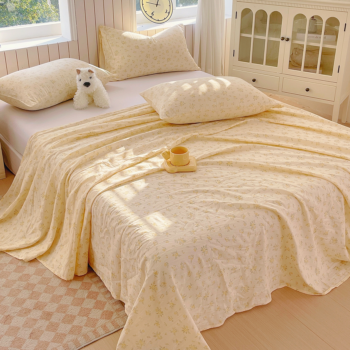 91家纺网 家纺一手货源 找家纺 春皖家纺 2026新款A类全棉有氧双层纱印花四件套单品系列-单床单 晴丝一缕