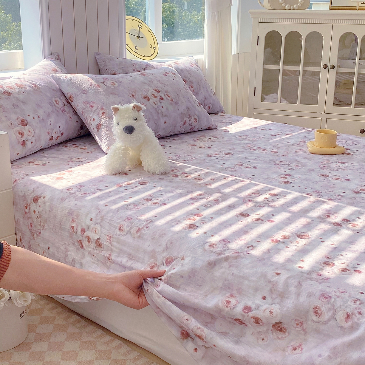 91家纺网 家纺一手货源 找家纺 春皖家纺 2026新款A类全棉有氧双层纱印花四件套单品系列-单床单 雾棕