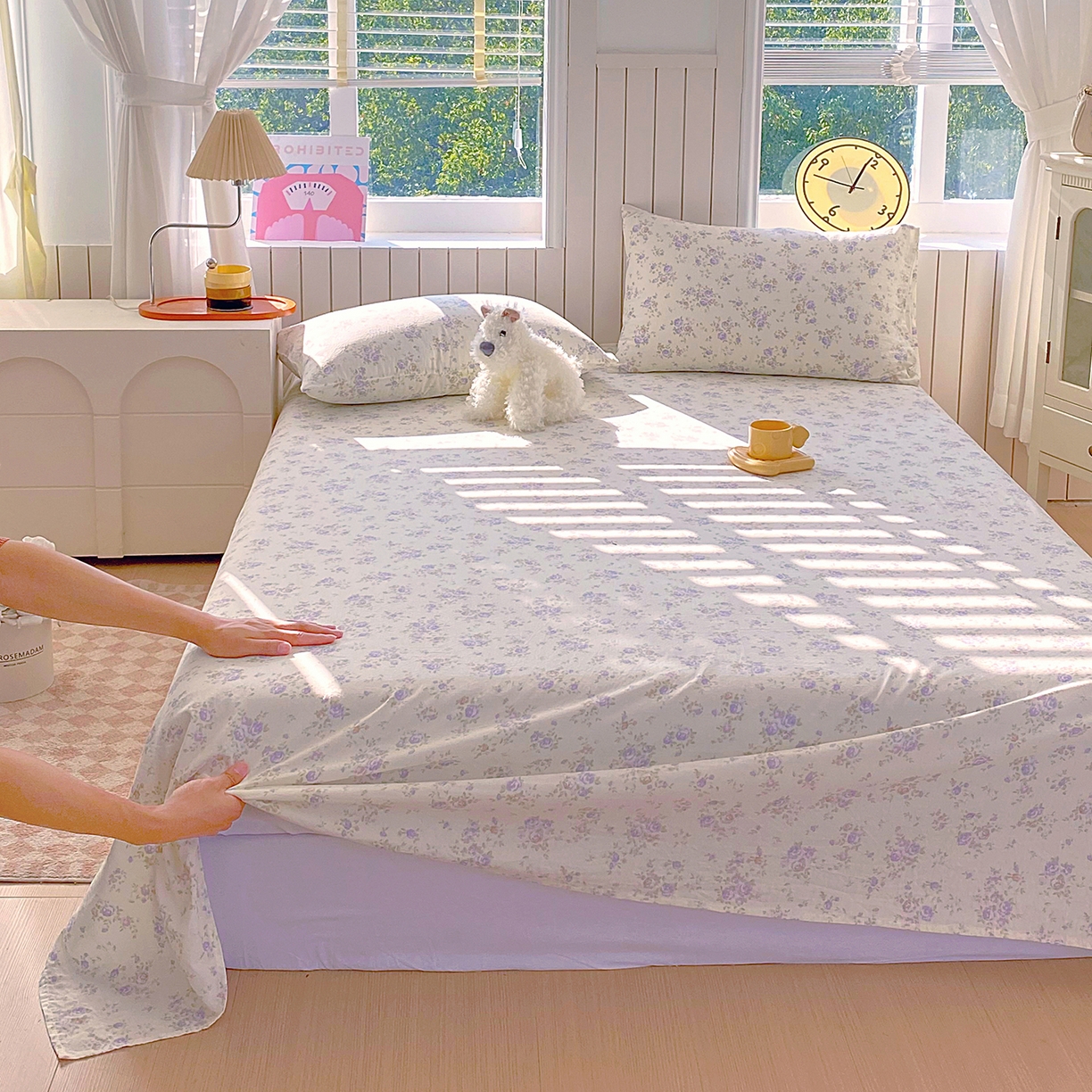 91家纺网 家纺一手货源 找家纺 春皖家纺 2026新款A类全棉有氧双层纱印花四件套单品系列-单床单 雾染玫瑰