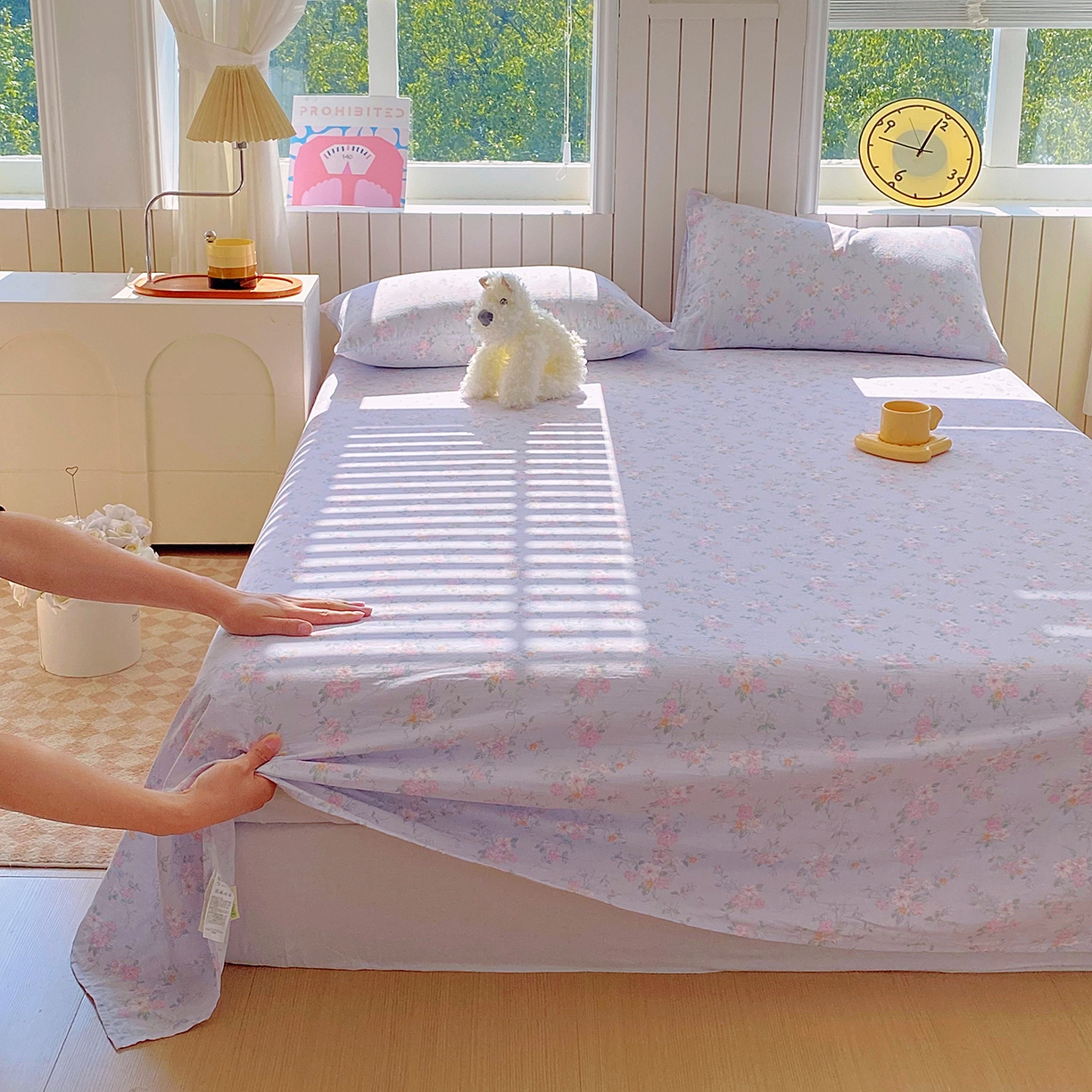 91家纺网 家纺一手货源 找家纺 春皖家纺 2026新款A类全棉有氧双层纱印花四件套单品系列-单床单 雾色里德