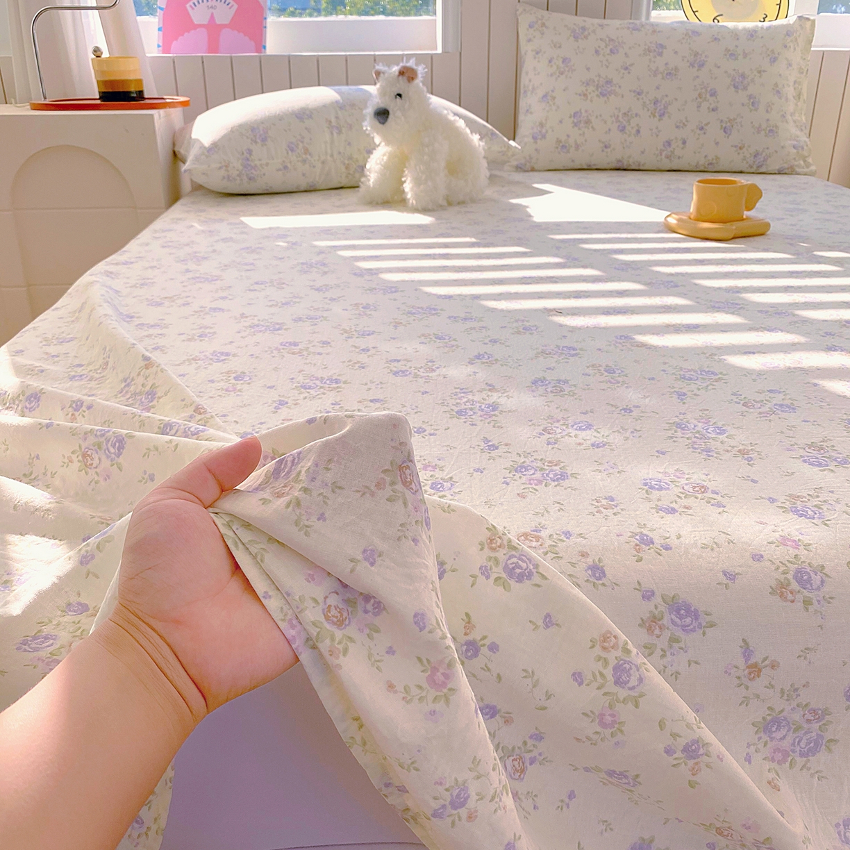 91家纺网 家纺一手货源 找家纺 春皖家纺 2026新款A类全棉有氧双层纱印花四件套单品系列-单床单 雾染玫瑰