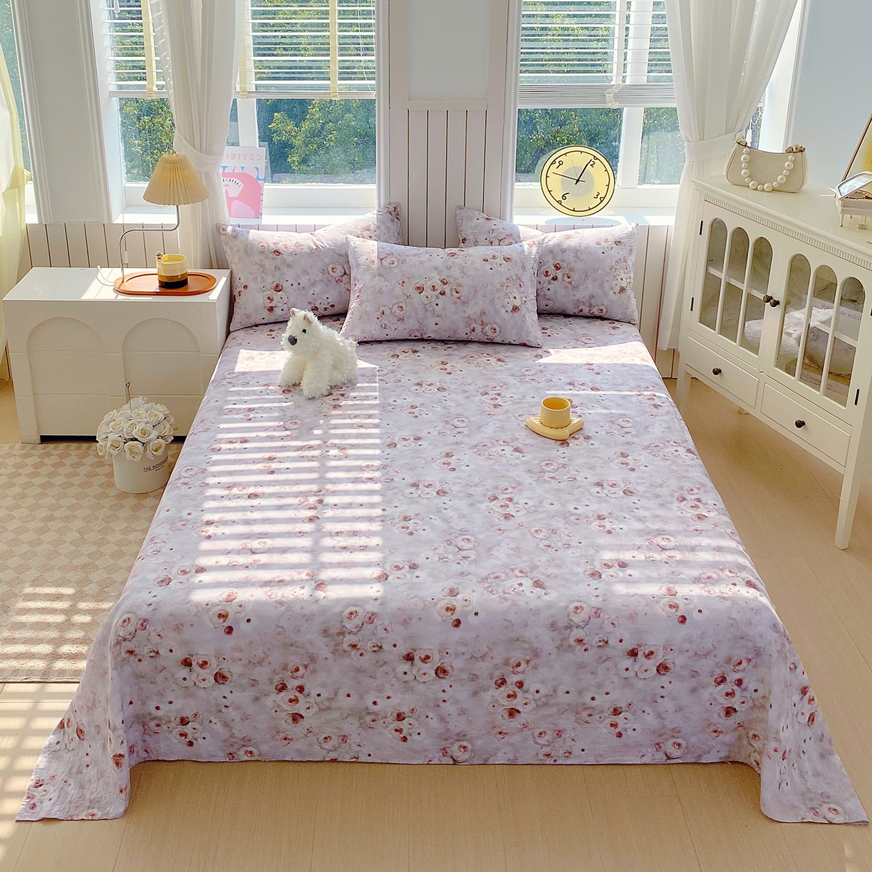 91家纺网 家纺一手货源 找家纺 春皖家纺 2026新款A类全棉有氧双层纱印花四件套单品系列-单床单 雾棕