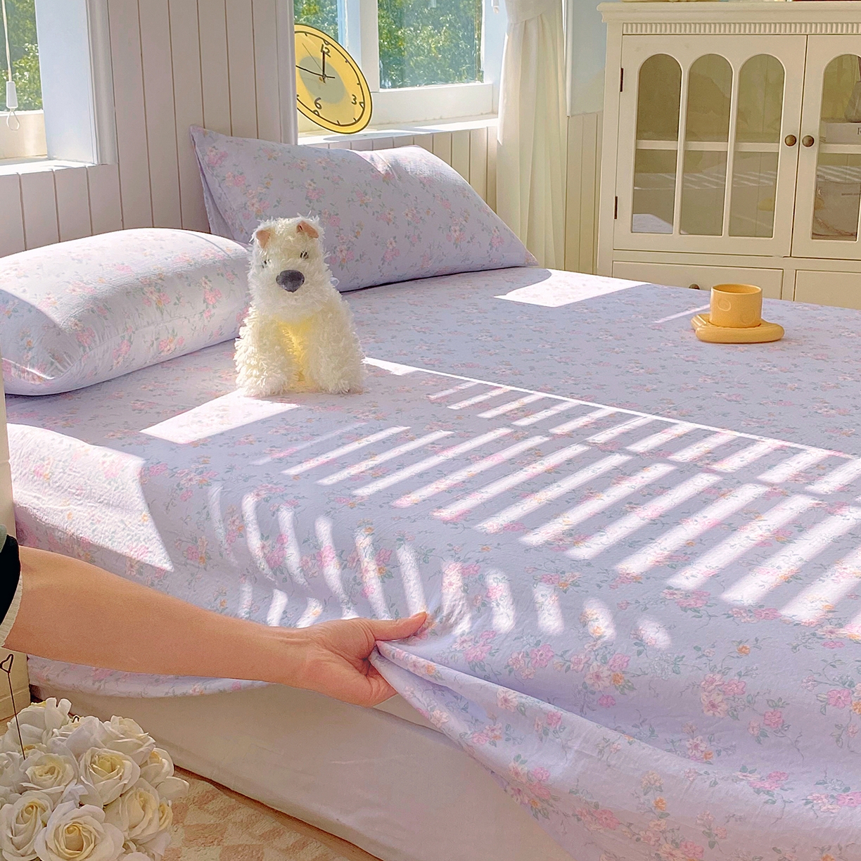 91家纺网 家纺一手货源 找家纺 春皖家纺 2026新款A类全棉有氧双层纱印花四件套单品系列-单床单 雾色里德