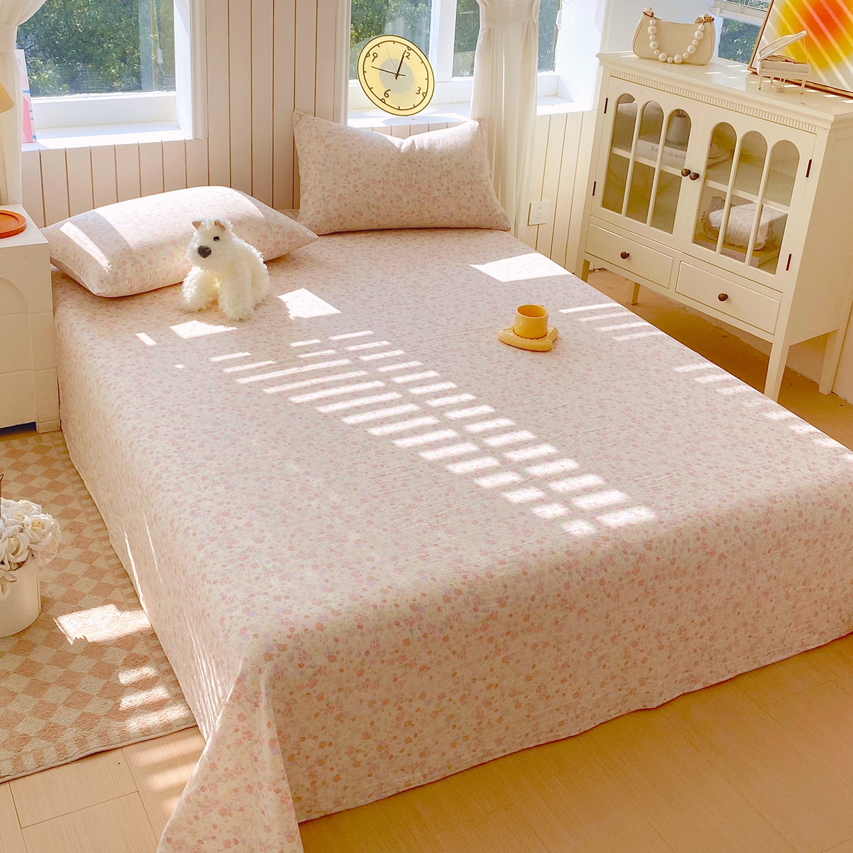 91家纺网 家纺一手货源 找家纺 春皖家纺 2026新款A类全棉有氧双层纱印花四件套单品系列-单床单 旧梦朝花