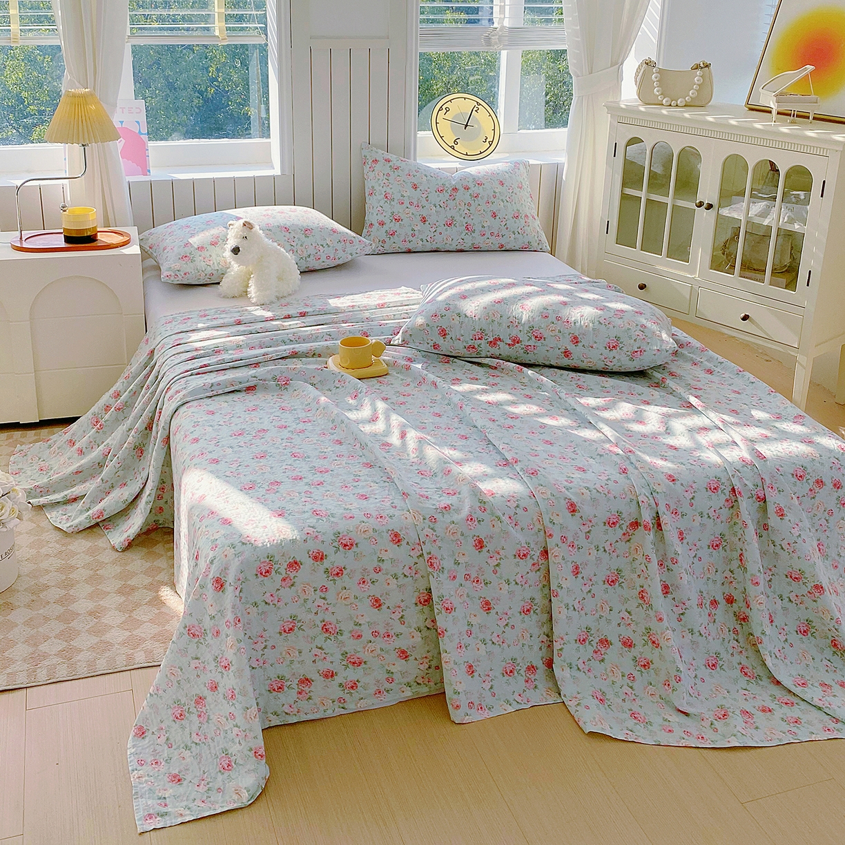 91家纺网 家纺一手货源 找家纺 春皖家纺 2026新款A类全棉有氧双层纱印花四件套单品系列-单床单 桂语兰庭