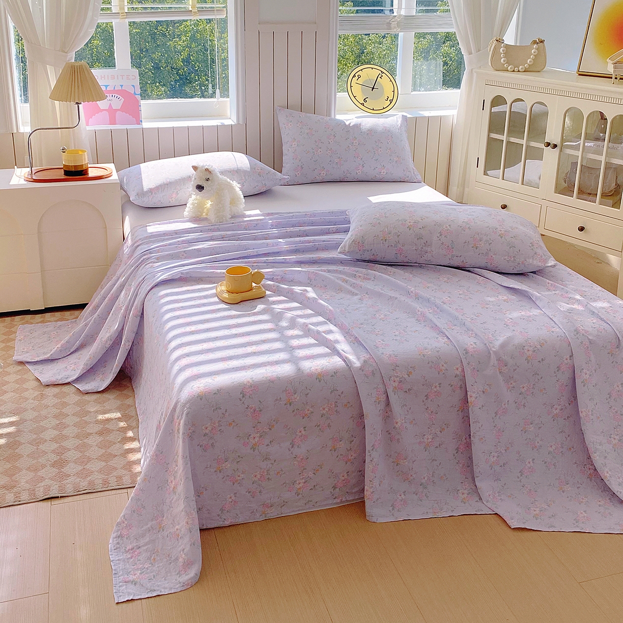 91家纺网 家纺一手货源 找家纺 春皖家纺 2026新款A类全棉有氧双层纱印花四件套单品系列-单床单 雾色里德