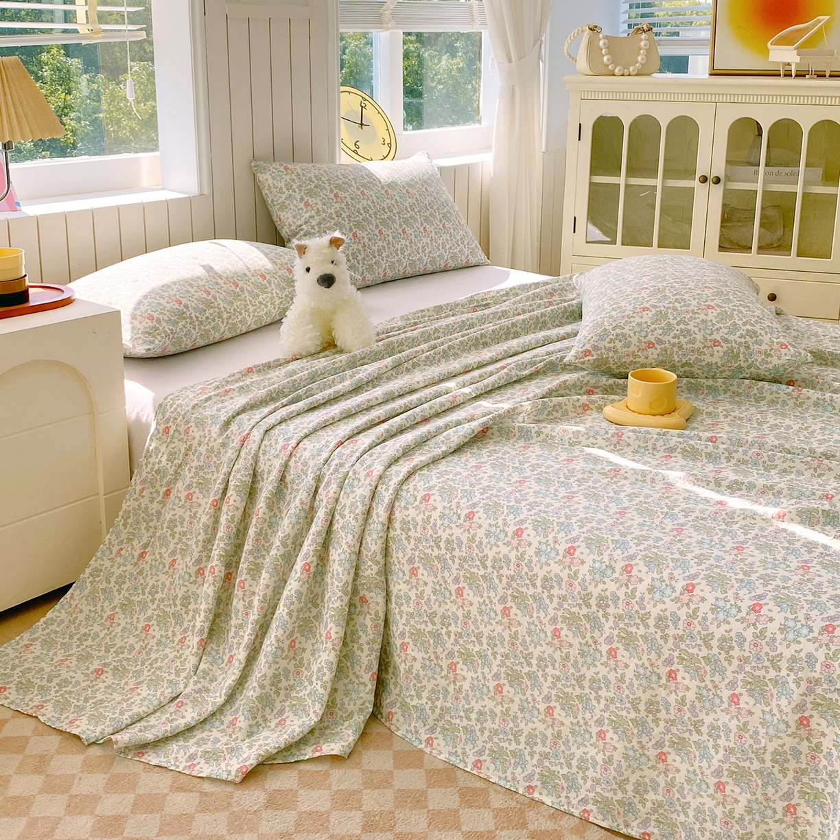 91家纺网 家纺一手货源 找家纺 春皖家纺 2026新款A类全棉有氧双层纱印花四件套单品系列-单床单 花町