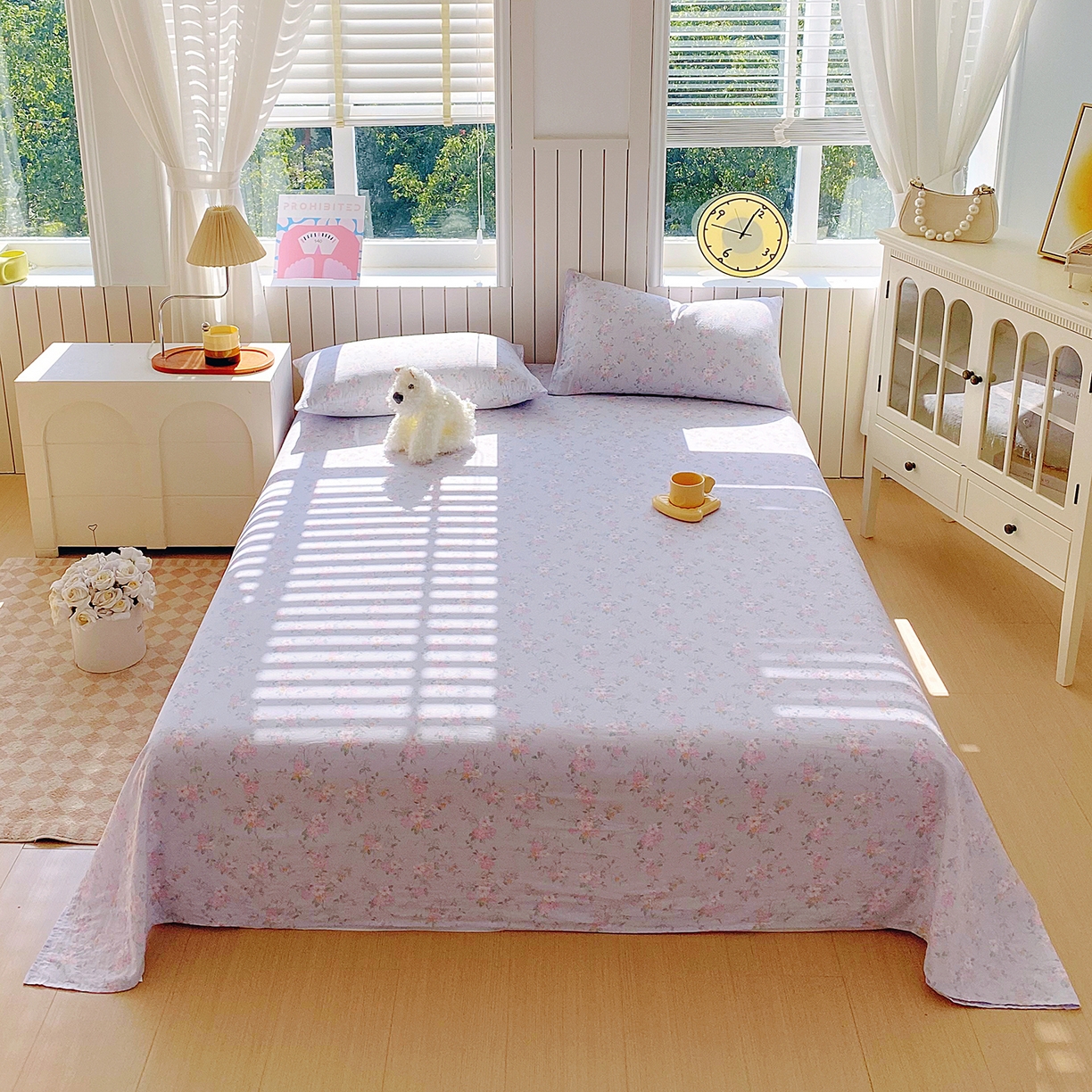 91家纺网 家纺一手货源 找家纺 春皖家纺 2026新款A类全棉有氧双层纱印花四件套单品系列-单床单 雾色里德