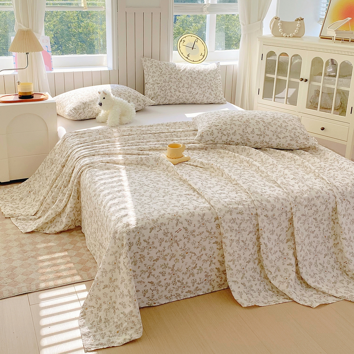 91家纺网 家纺一手货源 找家纺 春皖家纺 2026新款A类全棉有氧双层纱印花四件套单品系列-单床单 花织