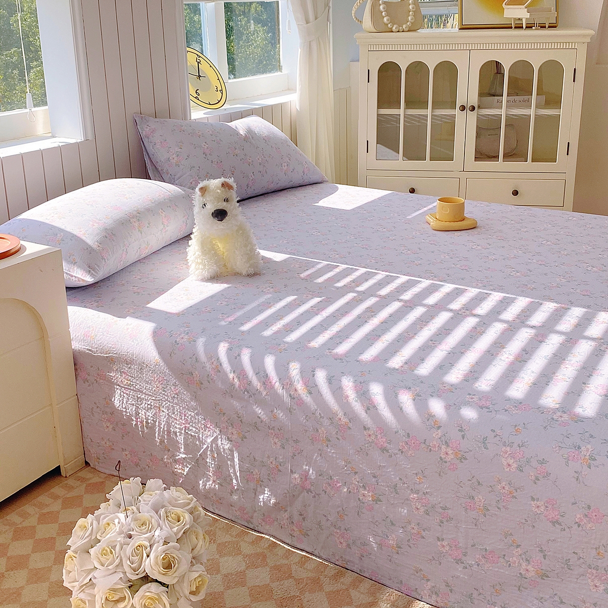 91家纺网 家纺一手货源 找家纺 春皖家纺 2026新款A类全棉有氧双层纱印花四件套单品系列-单床单 雾色里德