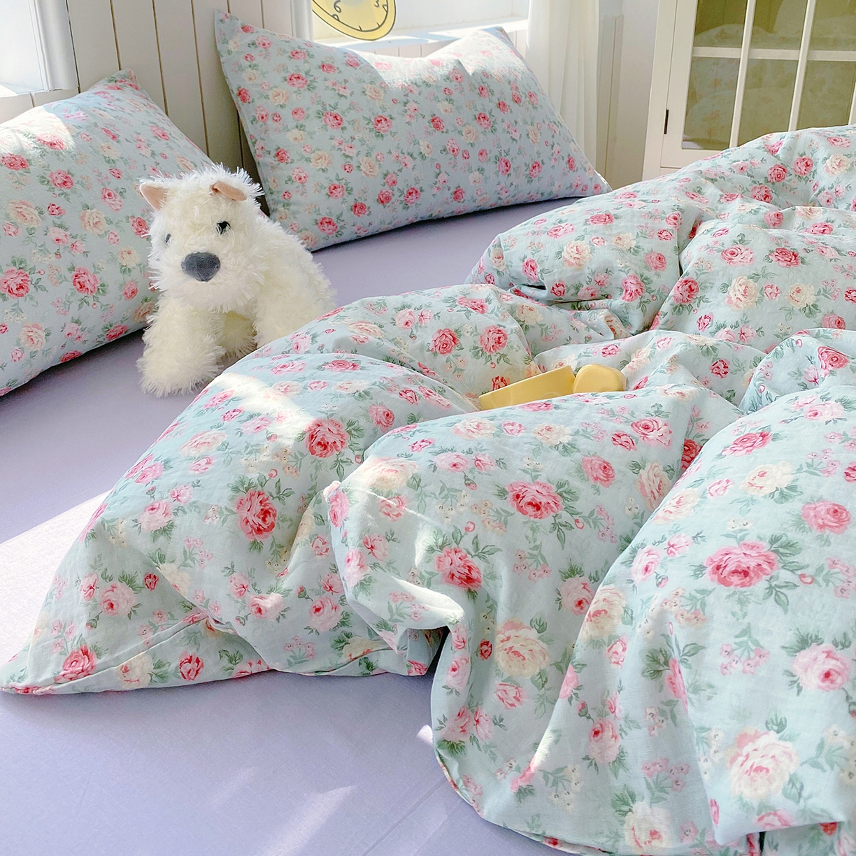 91家纺网 家纺一手货源 找家纺 春皖家纺 2026新款A类全棉有氧双层纱印花四件套单品系列-单床单 桂语兰庭