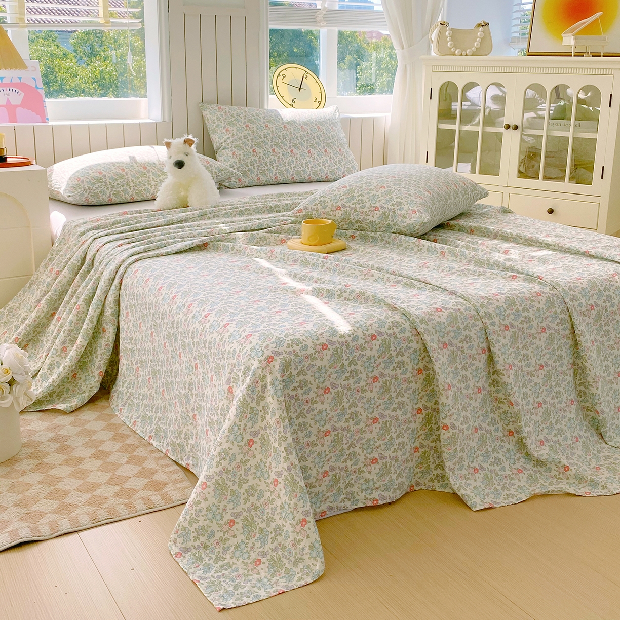 91家纺网 家纺一手货源 找家纺 春皖家纺 2026新款A类全棉有氧双层纱印花四件套单品系列-单床单 花町