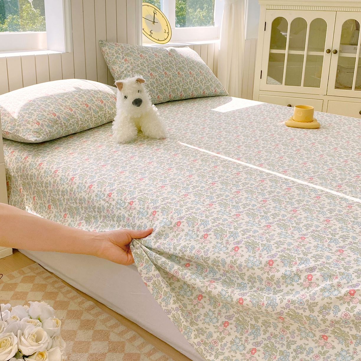 91家纺网 家纺一手货源 找家纺 春皖家纺 2026新款A类全棉有氧双层纱印花四件套单品系列-单床单 花町