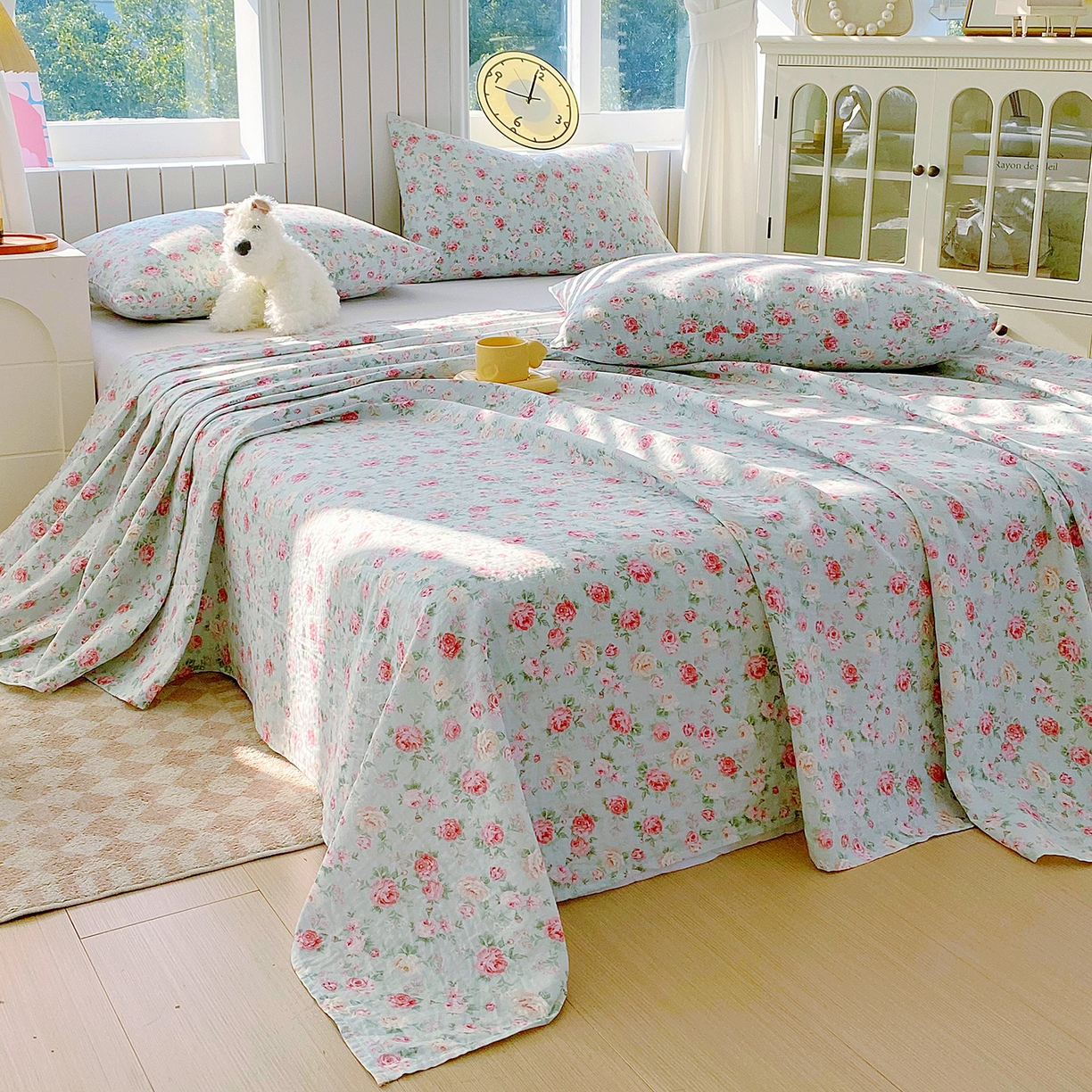 91家纺网 家纺一手货源 找家纺 春皖家纺 2026新款A类全棉有氧双层纱印花四件套单品系列-单床单 桂语兰庭