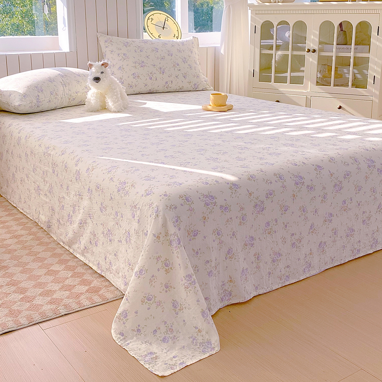 91家纺网 家纺一手货源 找家纺 春皖家纺 2026新款A类全棉有氧双层纱印花四件套单品系列-单床单 雾染玫瑰