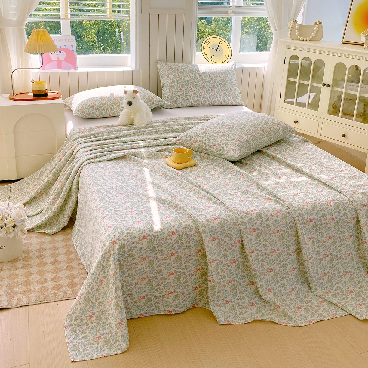 91家纺网 家纺一手货源 找家纺 春皖家纺 2026新款A类全棉有氧双层纱印花四件套单品系列-单床单 花町