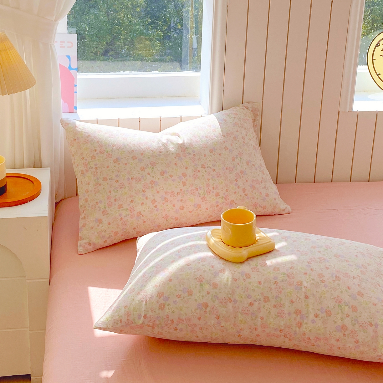 91家纺网 家纺一手货源 找家纺 春皖家纺 2026新款A类全棉有氧双层纱印花四件套单品系列-单枕套 旧梦朝花