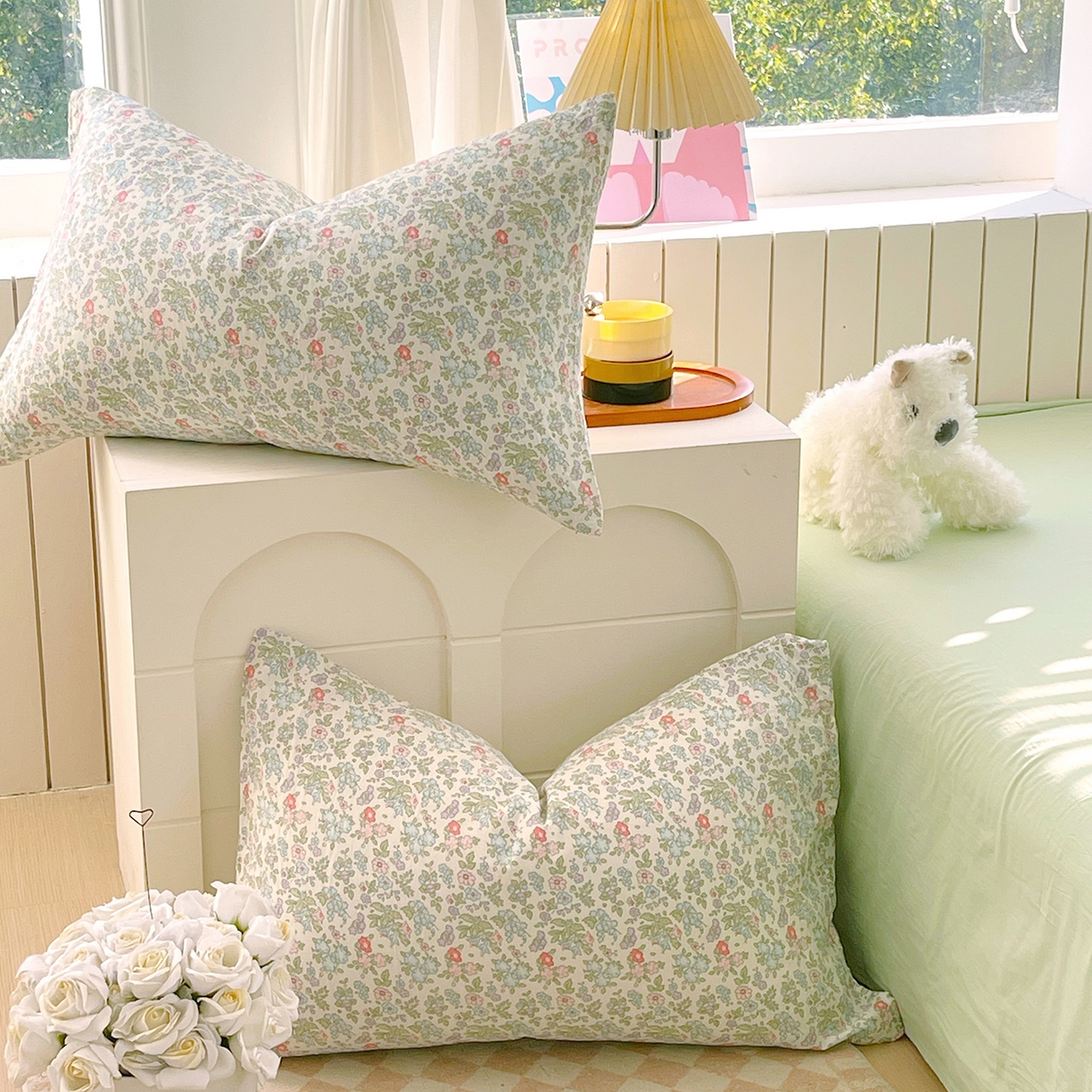 91家纺网 家纺一手货源 找家纺 春皖家纺 2026新款A类全棉有氧双层纱印花四件套单品系列-单枕套 花町