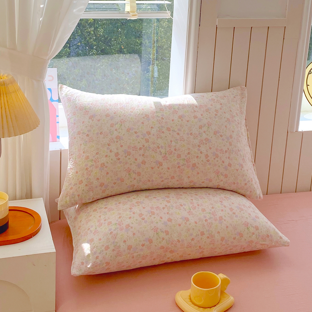 91家纺网 家纺一手货源 找家纺 春皖家纺 2026新款A类全棉有氧双层纱印花四件套单品系列-单枕套 旧梦朝花