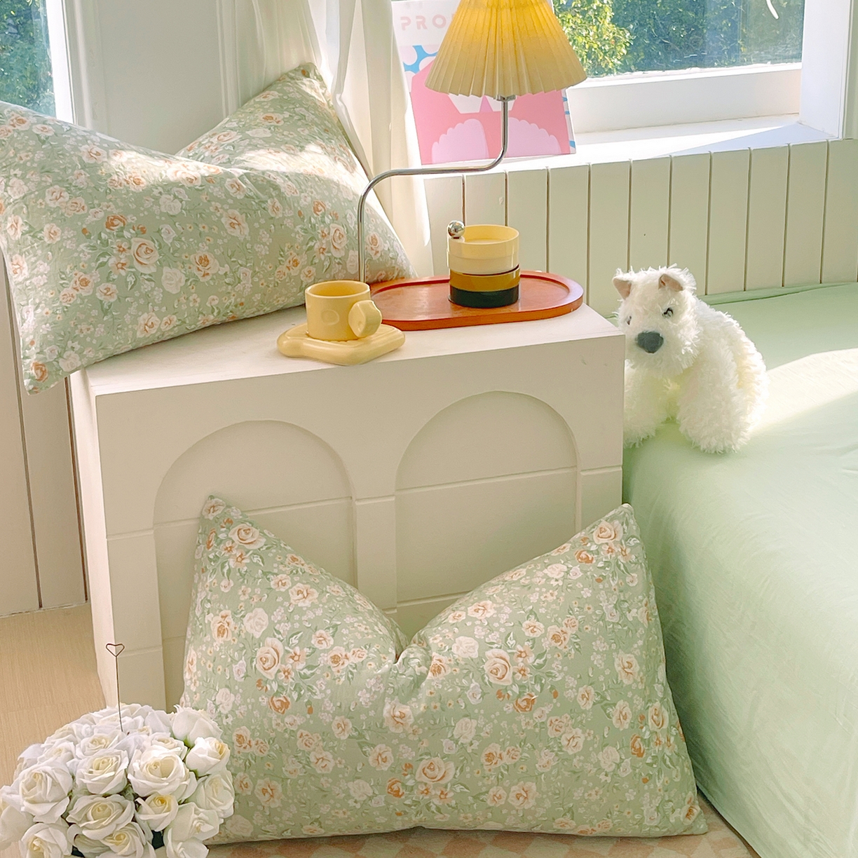 91家纺网 家纺一手货源 找家纺 春皖家纺 2026新款A类全棉有氧双层纱印花四件套单品系列-单枕套 青茵