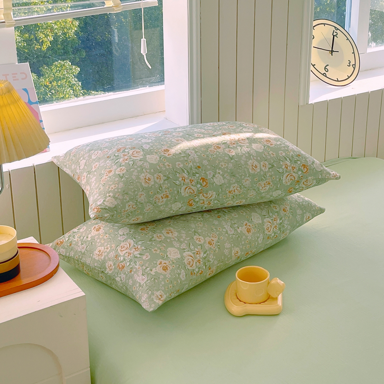 91家纺网 家纺一手货源 找家纺 春皖家纺 2026新款A类全棉有氧双层纱印花四件套单品系列-单枕套 青茵