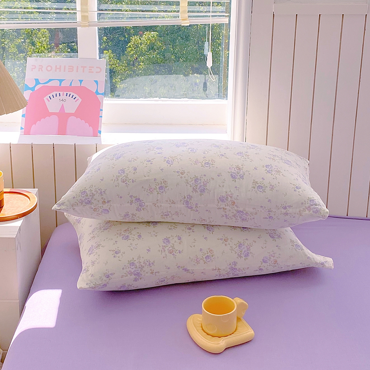 91家纺网 家纺一手货源 找家纺 春皖家纺 2026新款A类全棉有氧双层纱印花四件套单品系列-单枕套 雾染玫瑰