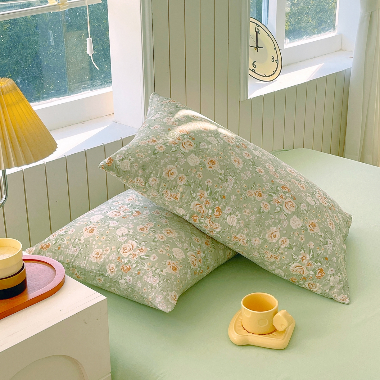 91家纺网 家纺一手货源 找家纺 春皖家纺 2026新款A类全棉有氧双层纱印花四件套单品系列-单枕套 青茵