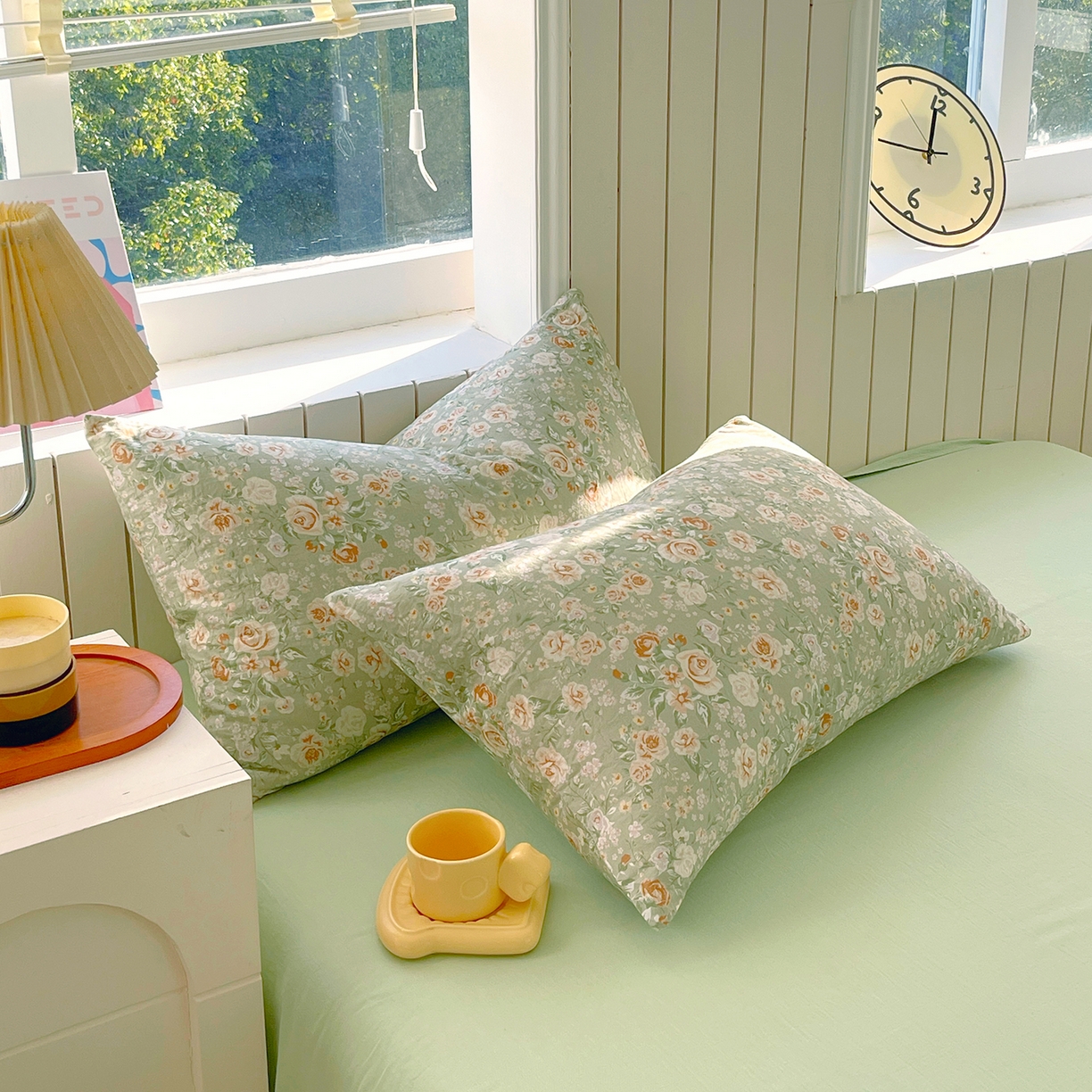 春皖家纺 2026新款A类全棉有氧双层纱印花四件套单品系列-单枕套 青茵