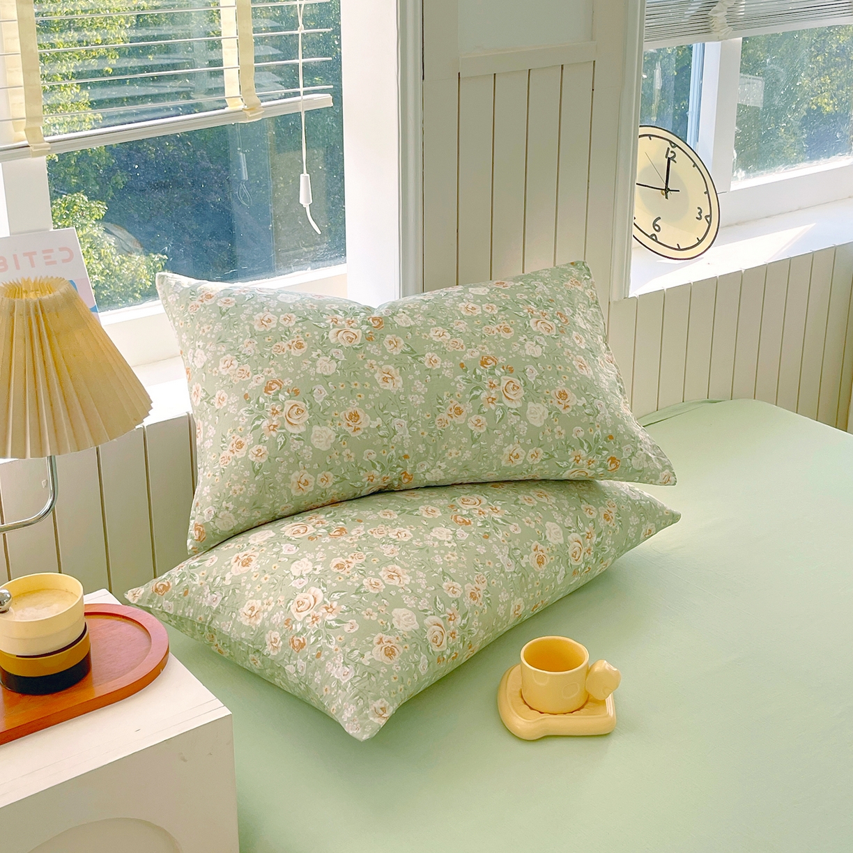 91家纺网 家纺一手货源 找家纺 春皖家纺 2026新款A类全棉有氧双层纱印花四件套单品系列-单枕套 青茵