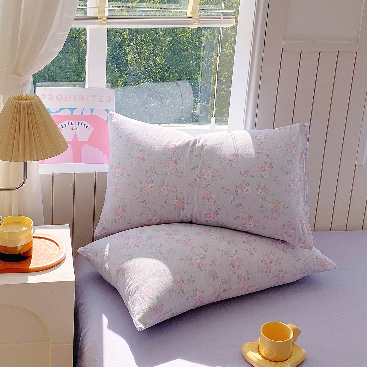 91家纺网 家纺一手货源 找家纺 春皖家纺 2026新款A类全棉有氧双层纱印花四件套单品系列-单枕套 雾色里德