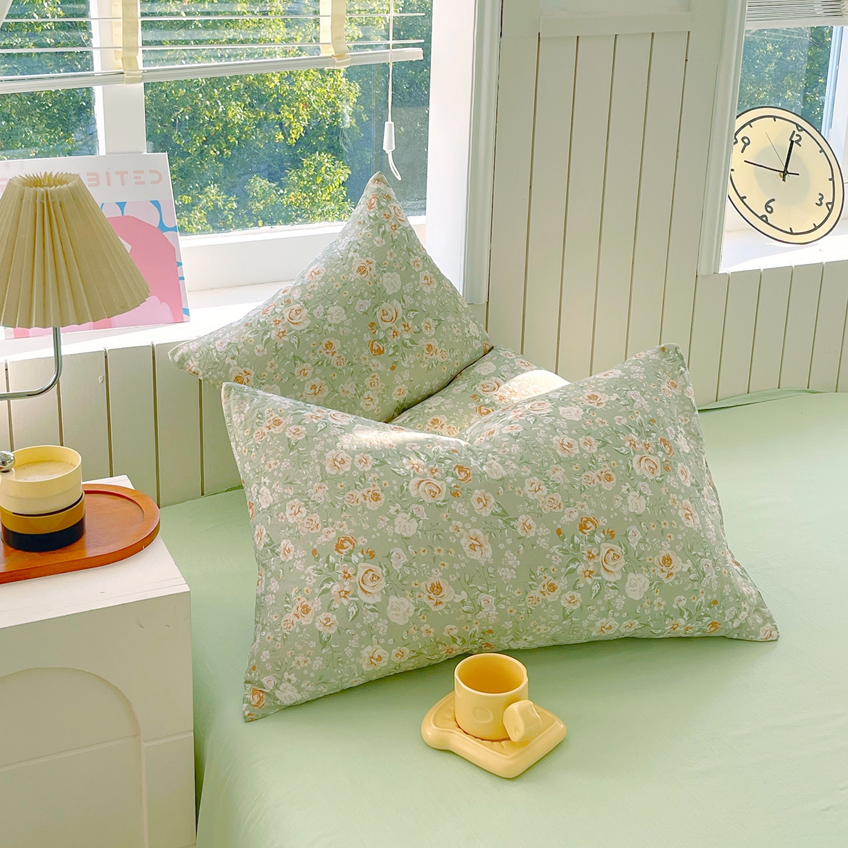 91家纺网 家纺一手货源 找家纺 春皖家纺 2026新款A类全棉有氧双层纱印花四件套单品系列-单枕套 青茵