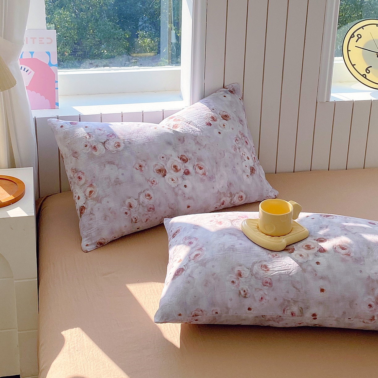 91家纺网 家纺一手货源 找家纺 春皖家纺 2026新款A类全棉有氧双层纱印花四件套单品系列-单枕套 雾棕