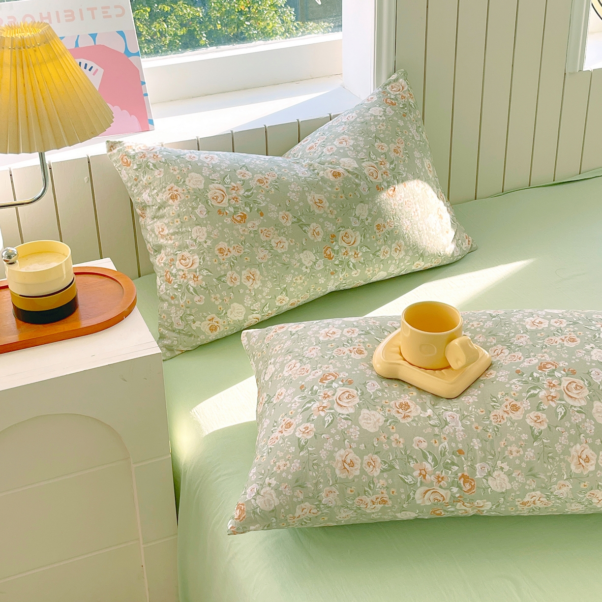 91家纺网 家纺一手货源 找家纺 春皖家纺 2026新款A类全棉有氧双层纱印花四件套单品系列-单枕套 青茵