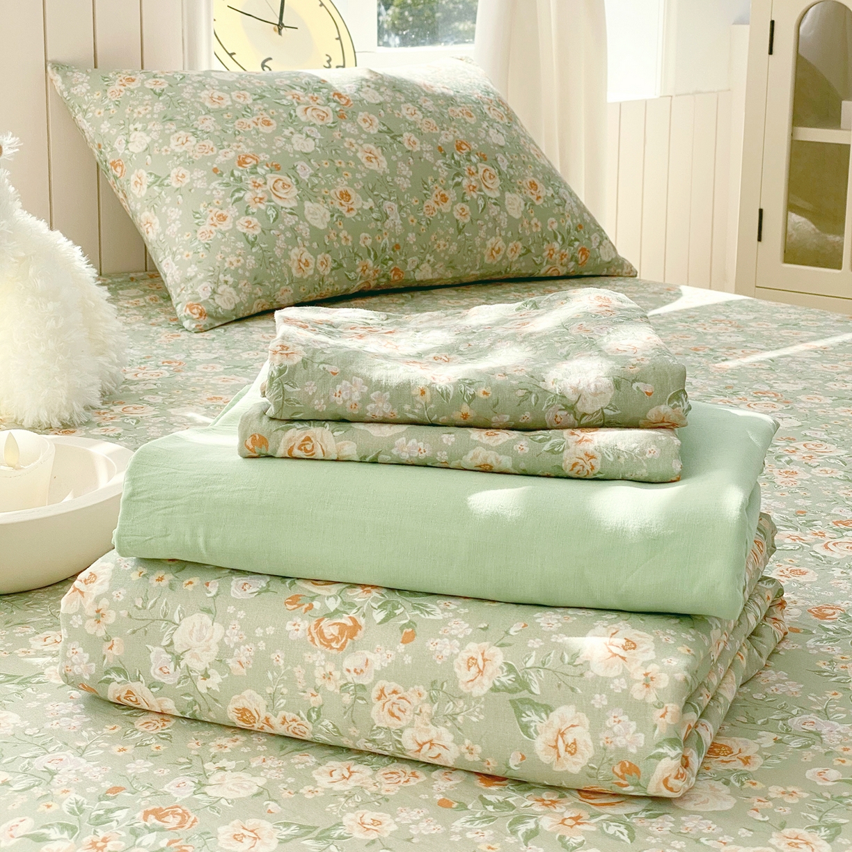 91家纺网 家纺一手货源 找家纺 春皖家纺 2026新款A类全棉有氧双层纱印花四件套单品系列-单枕套 青茵