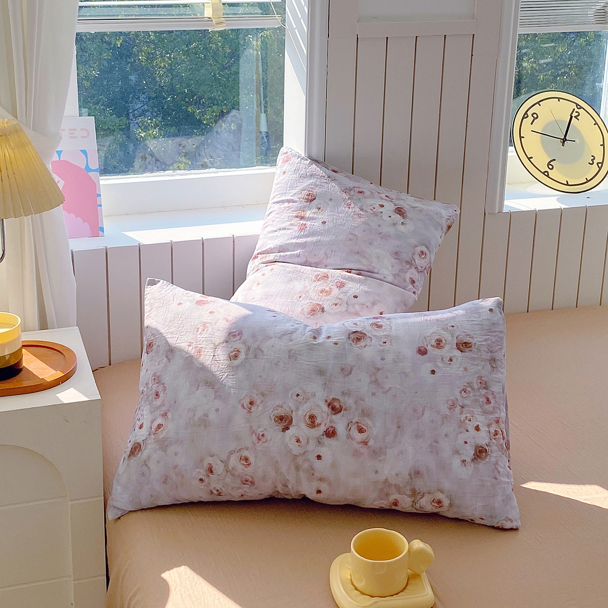 91家纺网 家纺一手货源 找家纺 春皖家纺 2026新款A类全棉有氧双层纱印花四件套单品系列-单枕套 雾棕