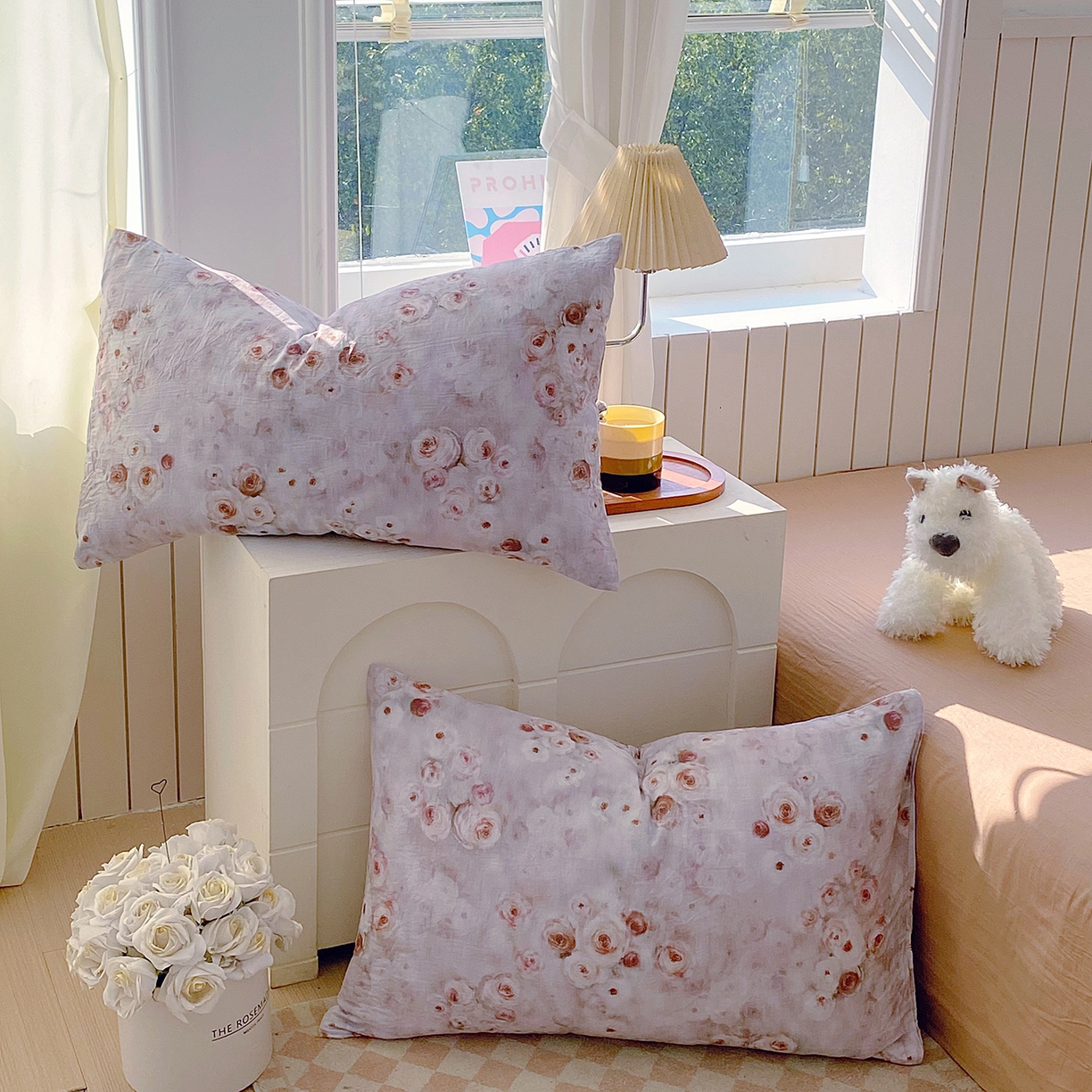 91家纺网 家纺一手货源 找家纺 春皖家纺 2026新款A类全棉有氧双层纱印花四件套单品系列-单枕套 雾棕