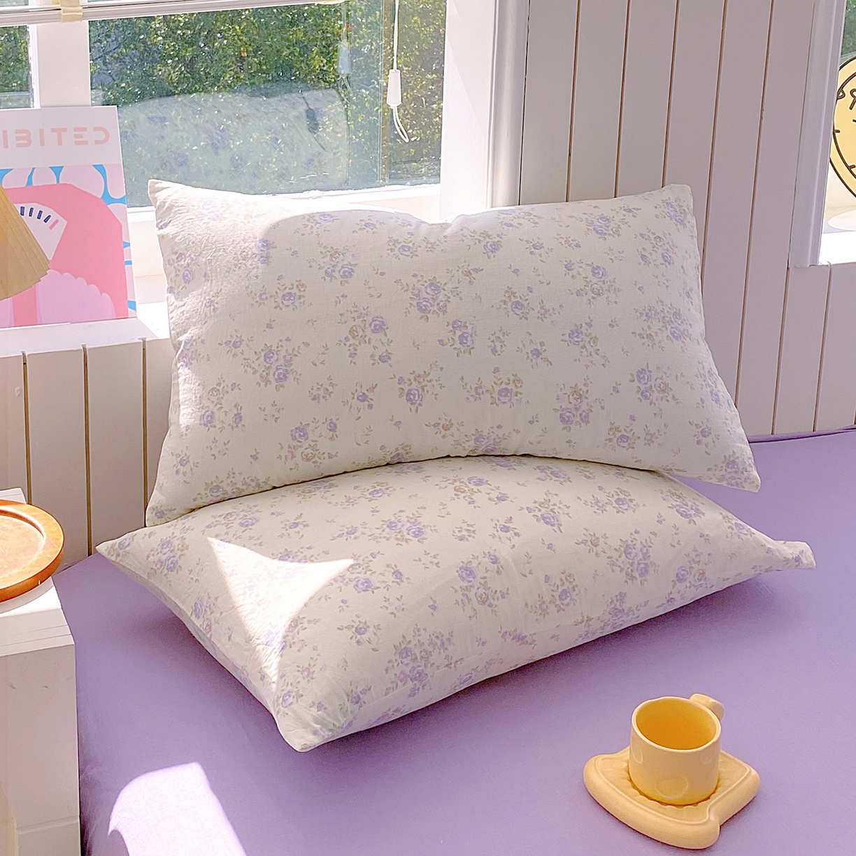 91家纺网 家纺一手货源 找家纺 春皖家纺 2026新款A类全棉有氧双层纱印花四件套单品系列-单枕套 雾染玫瑰