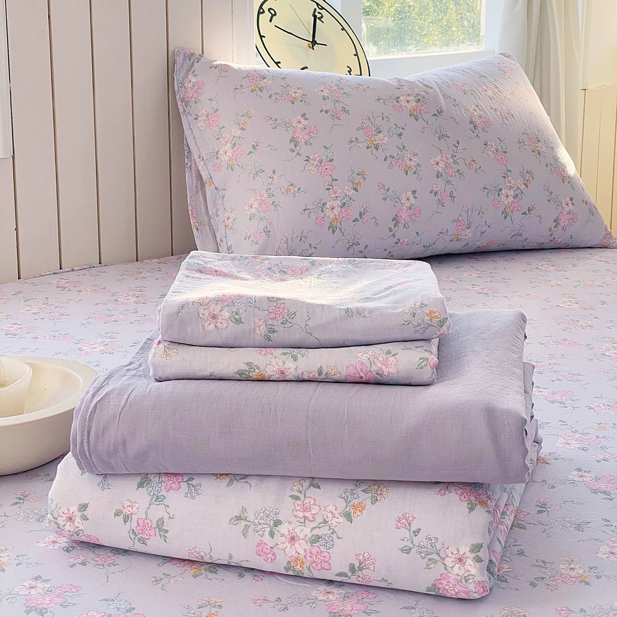 91家纺网 家纺一手货源 找家纺 春皖家纺 2026新款A类全棉有氧双层纱印花四件套单品系列-单枕套 雾色里德