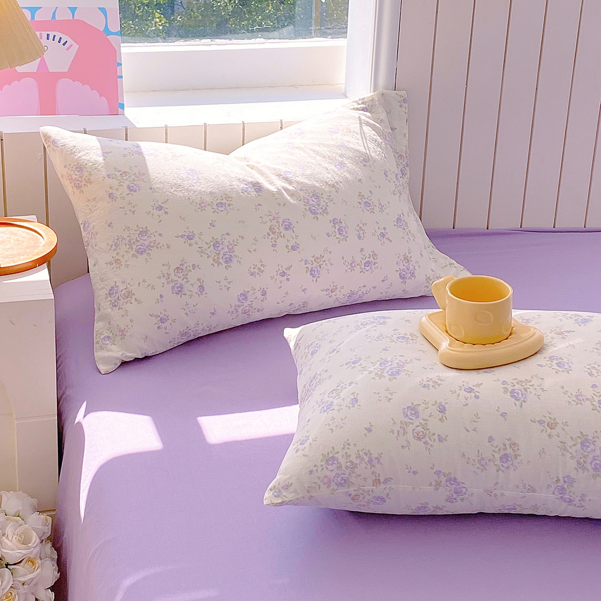 91家纺网 家纺一手货源 找家纺 春皖家纺 2026新款A类全棉有氧双层纱印花四件套单品系列-单枕套 雾染玫瑰