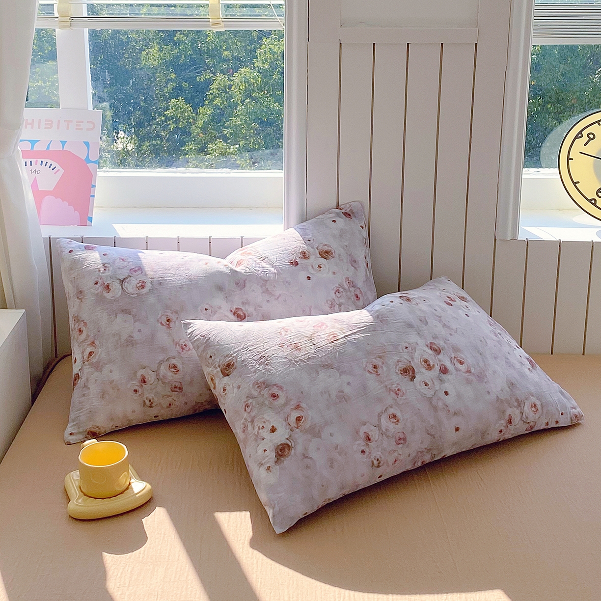 91家纺网 家纺一手货源 找家纺 春皖家纺 2026新款A类全棉有氧双层纱印花四件套单品系列-单枕套 雾棕